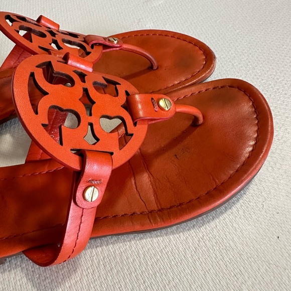 Tory Burch Miller Sandals in Orange Leather Size 9 USED - Picture 5 of 16